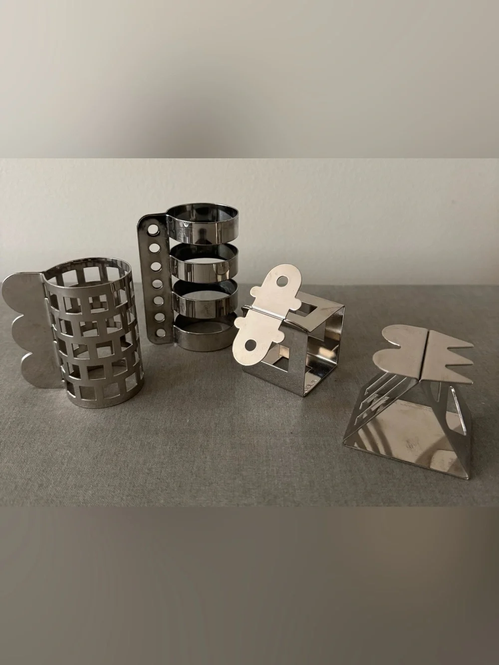 Vintage Crate & Barrel Stainless Steel Napkin Rings with 4 different designs